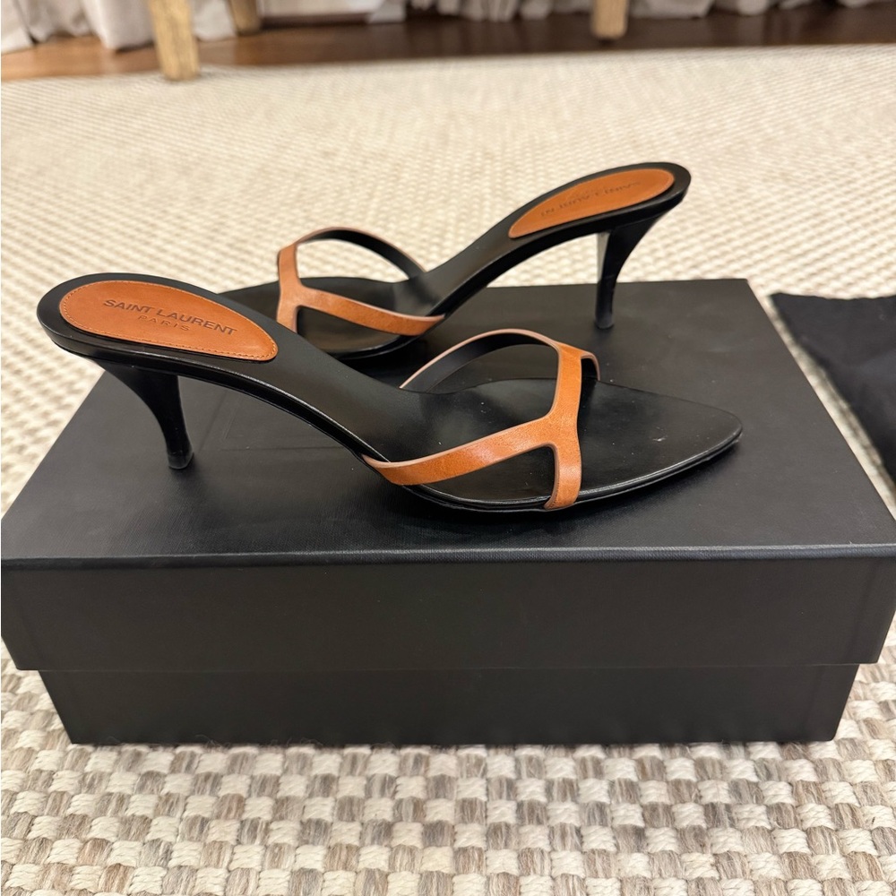 Saint Laurent Black and Brown Heeled Sandals